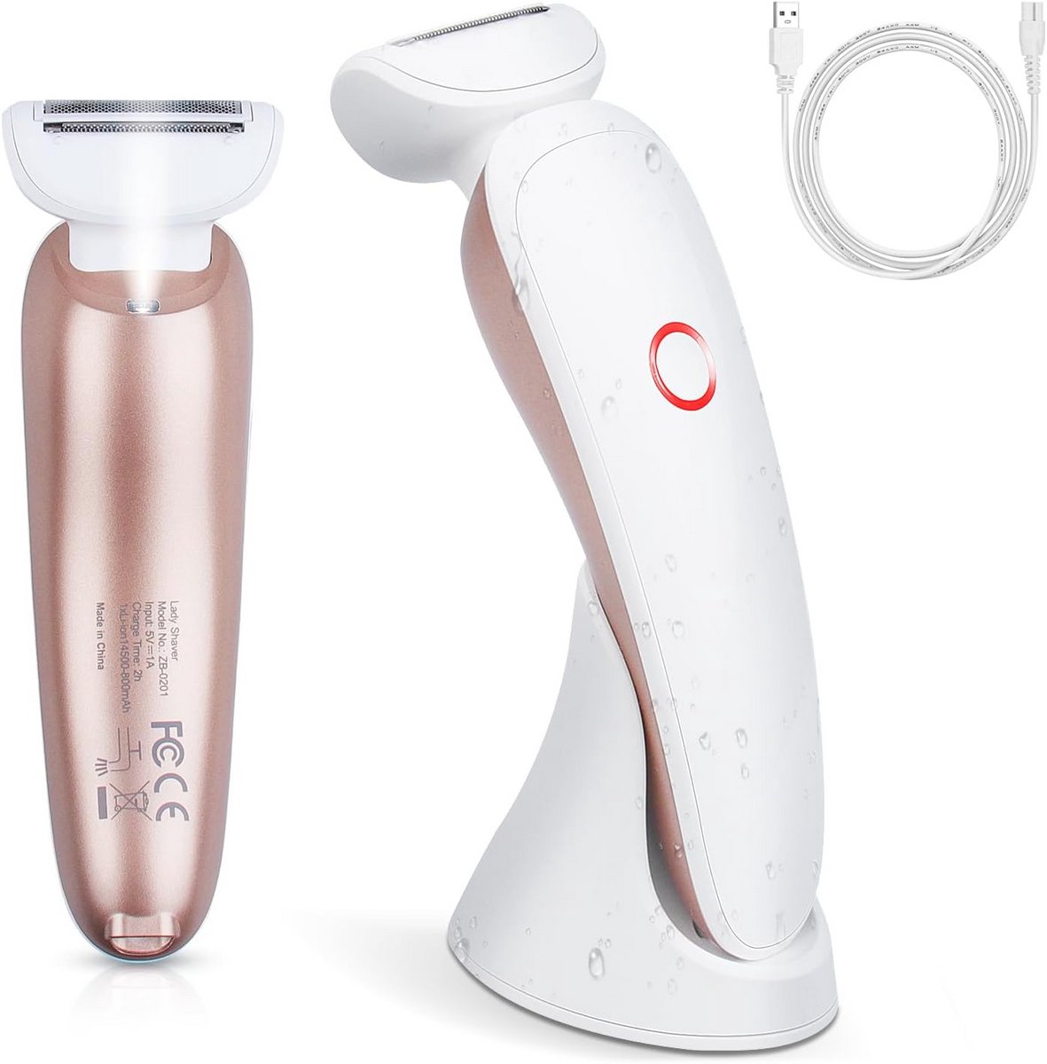 3-in-1 Elektrisch Scheerapparaat voor Dames - Scheerapparaat voor Gezicht, Wenkbrauw, Neus, Benen, Onderarm, Bikini en Oksel met LED-lamp