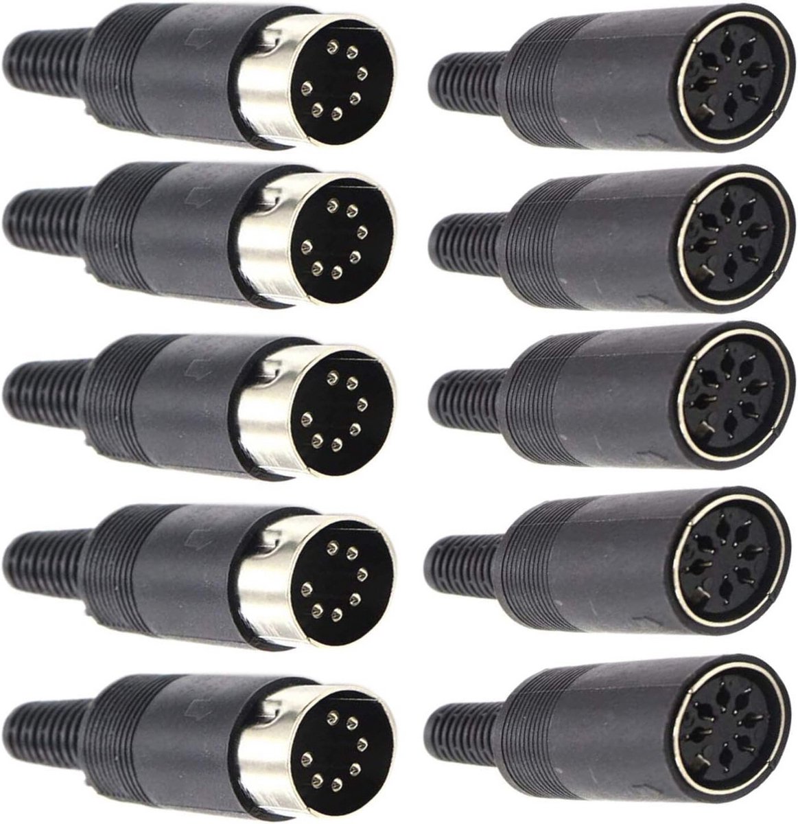 Pack van 10 7-polige DIN-stekker/bus audio-adapter voor luidspreker - Zwart