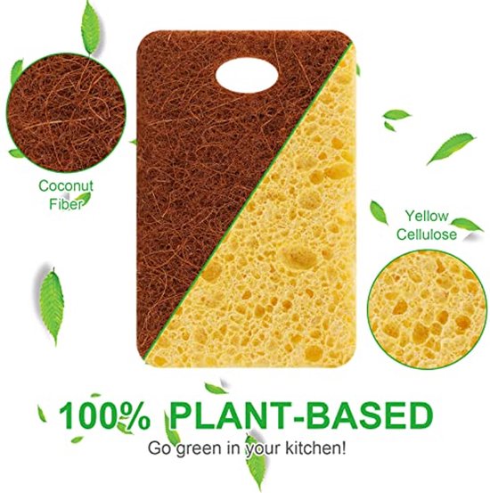 Biodegradable Natural Kitchen Sponge, Ecological, Scratch-Free, Compostable Cellulose Island Coconut Sanding Sponge, Pack of 12 (Coconut) — afbeelding 5