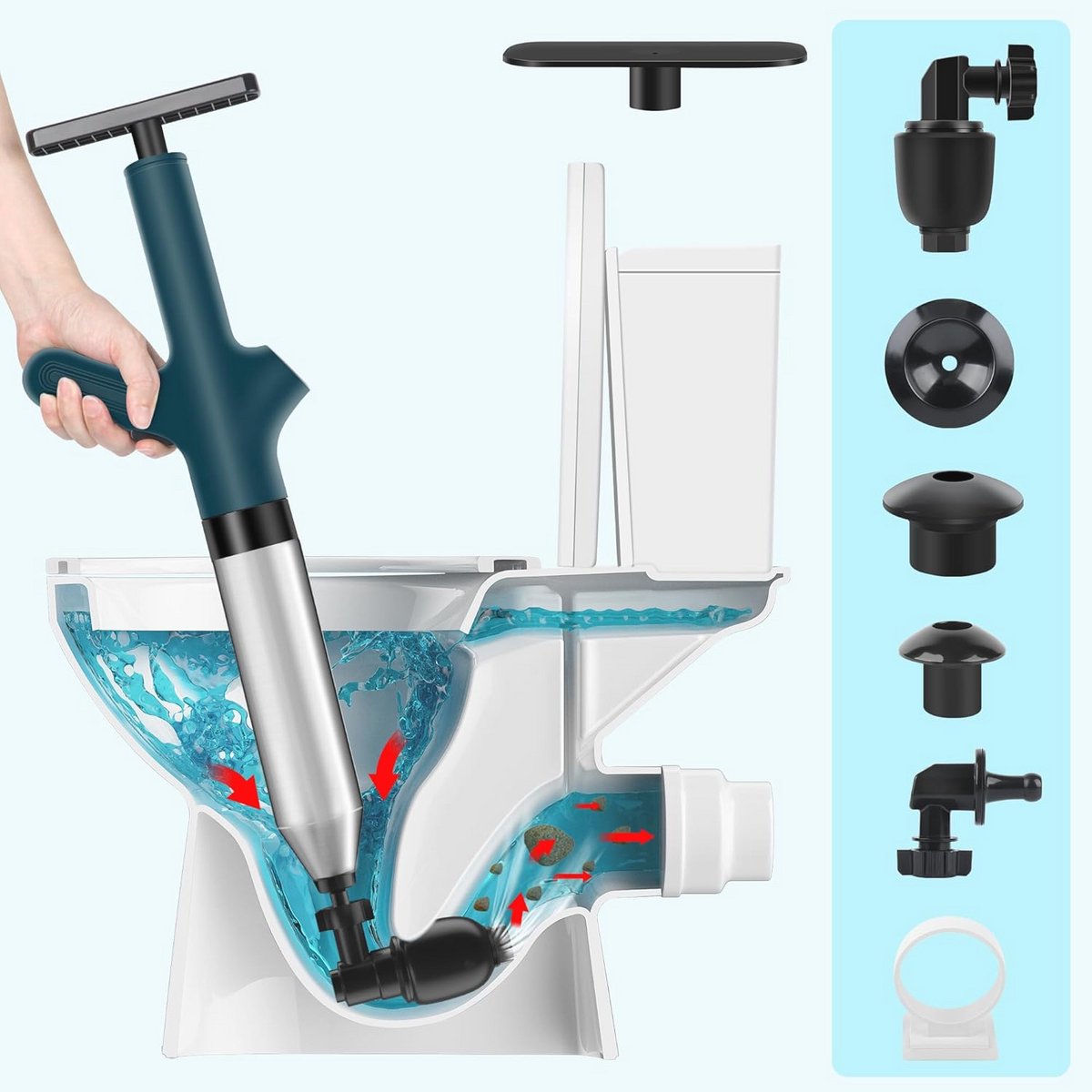 Krachtige toiletzuiger voor afvoerverstopping, hogedrukontstopper met visuele barometer