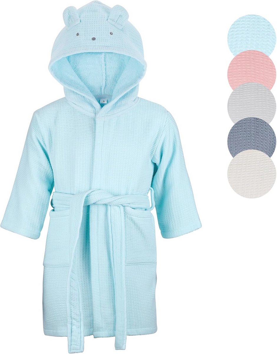 Badjas voor Kinderen - 100% Katoen, Geschikt voor Meisjes en Jongens, Beschikbaar in 5 Kleuren, Absorberend met 2 Zakken, Riem en Capuchon, 2-10 Jaar