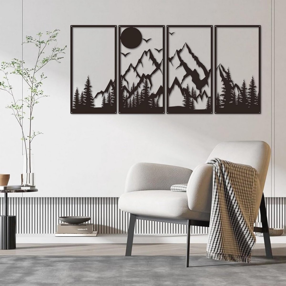 Metalen Berg Muurkunst Set - Minimalistische Wanddecoratie voor Woonkamer, Slaapkamer, en Kantoor - Zwart
