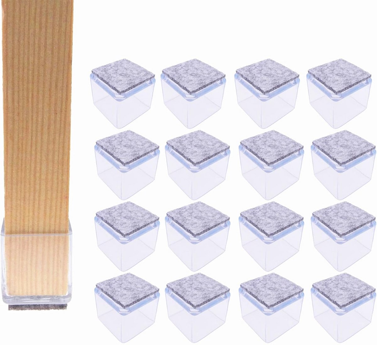 Beschermkappen voor stoelpoten - Vilt sokken voor meubels, 30 x 30 mm - 16 stuks
