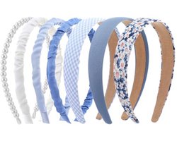 COMNICO Modieuze hoofdbanden voor vrouwen, 7 stuks antislip meisjes hoofdbanden set schattige stof sprankelend meerdere kleuren haarbanden haaraccessoires voor vrouwen meisjes kinderen (blauw)