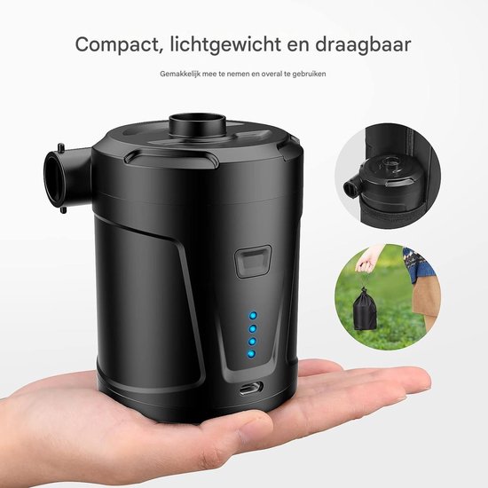 Ynkkvre - Luchtpomp-Luchtcompressor - Elektrische luchtpomp - Zwembadpomp-Draagbaar- 5200 mAh - - 400 l/min-Oplaadbare accu - Met 3 luchtsproeiers - Snelpomp voor boot/luchtbed - oranje van Ynkkvre — afbeelding 3