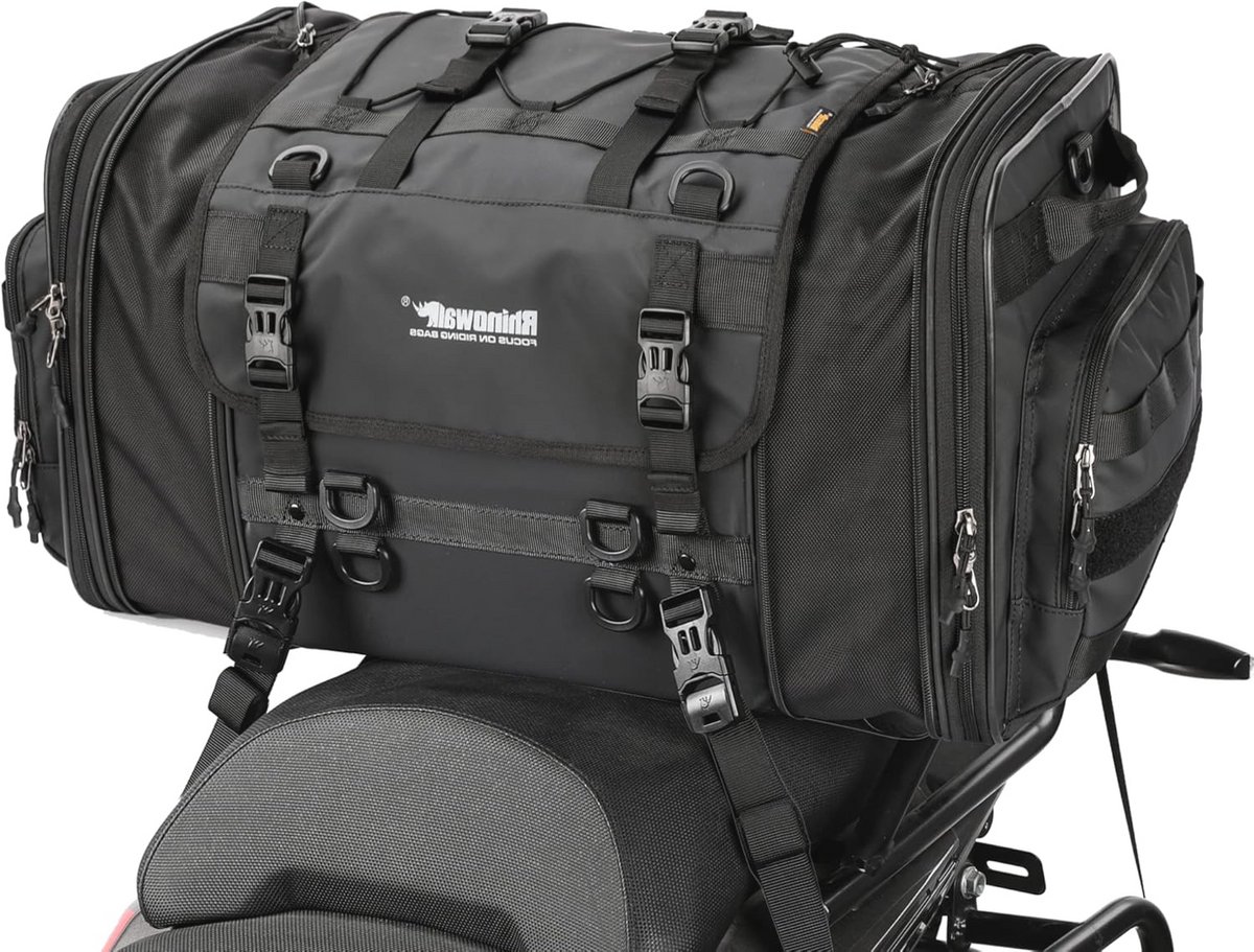 Waterdichte Motor Zadeltas met Reflecterende Details en Regenhoes, Rekbaar en Ruim tot 60L