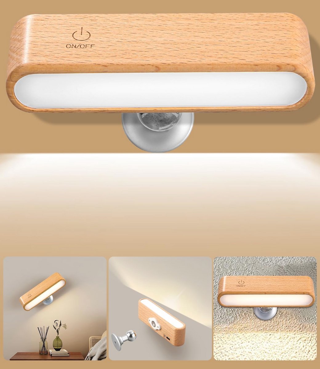 Draadloze dimbare wandlamp met accu en touch-bediening - 360° draaibaar voor slaapkamer, woonkamer en trap