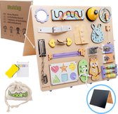Kadoing® Montessori Busy Board XL - Double Tableau d'Activités en Bois avec 18 Éléments de Jeu Éducatifs et Tableau Noir - Jouet Sensoriel pour Enfants - Motricité et Compétences - Le Grand Livre des Jouets 2025 - Cadeaux de Noël