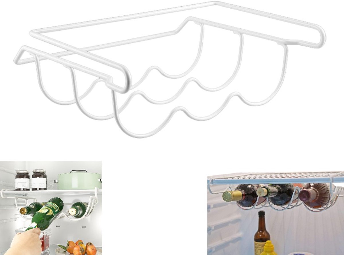 Slank ijzeren flessenrek - Schuifplank voor koelkast - Planken - Bierrekken - Wit - Koelkastwijnrekken en waterflesrekken - Stapelbare drankflessenrekken - Wijnopslag- en displayrekken - Geschikt voor koelkasten, keukenkasten, bars