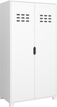 Ruime kledingkast met 3 glazen deuren, vitrinekast - 110x50x160 cm - LED-licht - spaanplaat - wit Ruime kledingkast met 3 glazen deuren, vitrinekast - 110x50x160 cm - LED-licht - spaanplaat - wit