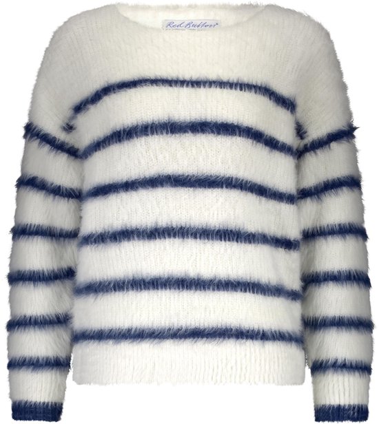 Pull duveteux à boutons rouges indigo