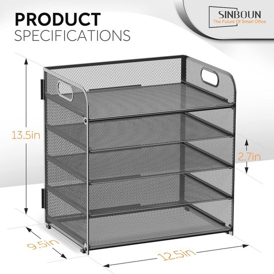 SUPTIDY Brievenbak met 3 niveaus, papier-organizer met handvat