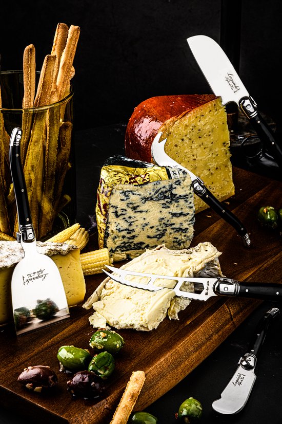 Laguiole Style de Vie - Line Premium - Coffret de couteaux à fromage 5 pièces avec plateau de service