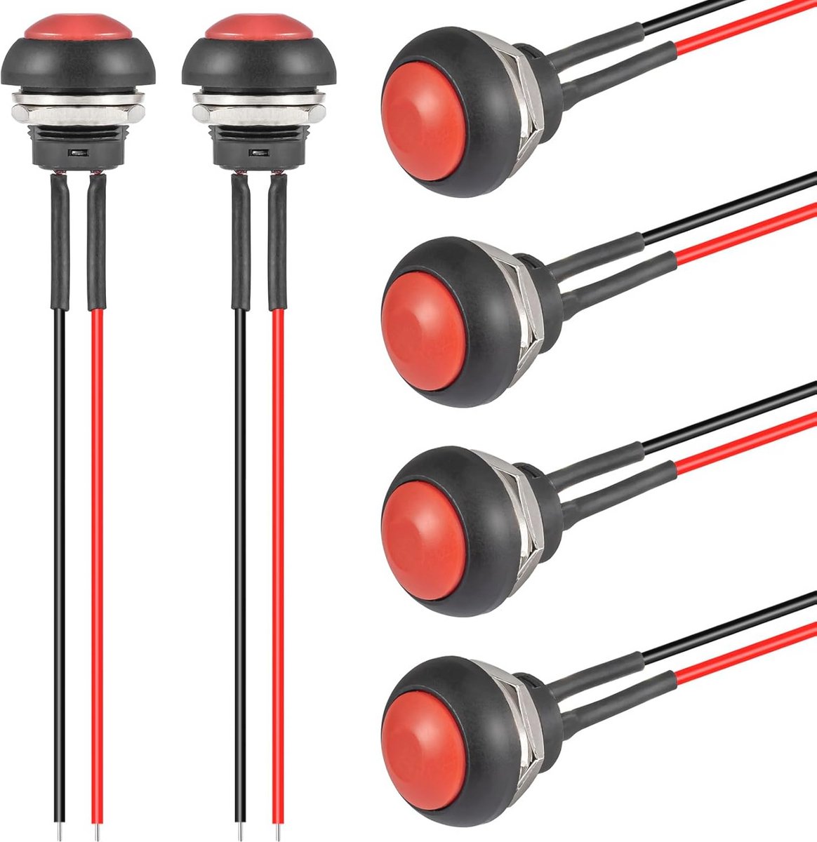 12 mm Momentane Drukknop AAN/UIT Waterdicht - Ronde Mini Drukschakelaar met Kabel (6 Stuks)