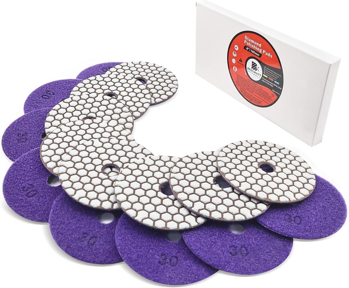 Dry Diamond Polijstpads 4 inch - Grit 30 voor Graniet, Marmer en Vloeren - 8 Stuks