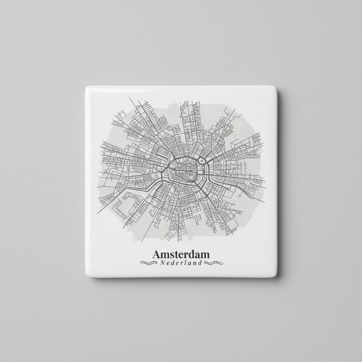 Amsterdam Stadskaart Decoratieve Keramische Tegel 15x15 cm – Minimalistische Plattegrond W