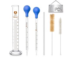 Pipetdruppelaar Set - Transferpipetten 5ml & 10ml, Maatcilinder 100ml, Maatpipetten met Wasborstel en Roerstaafje voor Lab en Voedselonderzoek