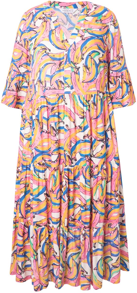 Studio Untold - Dames - Maxi-jurk bananenprint volants - Off-white - Maat 50+