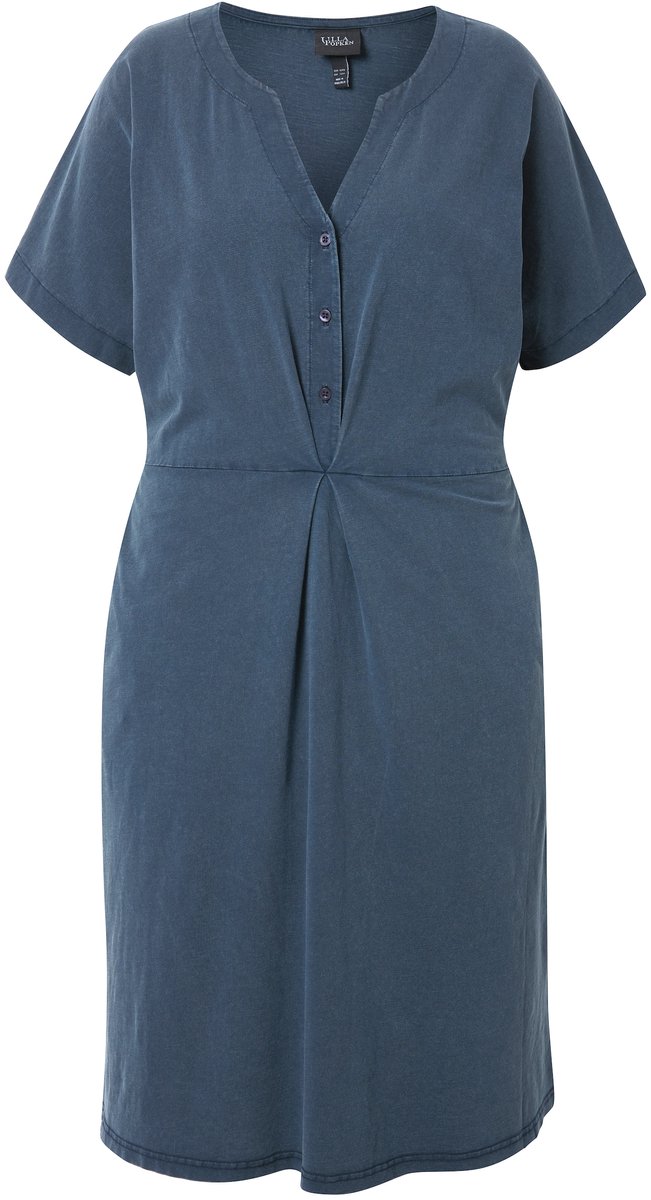 Ulla Popken - Dames - Jersey jurk A-lijn tuniek-halslijn halve mouwen - Marine - Maat 46+