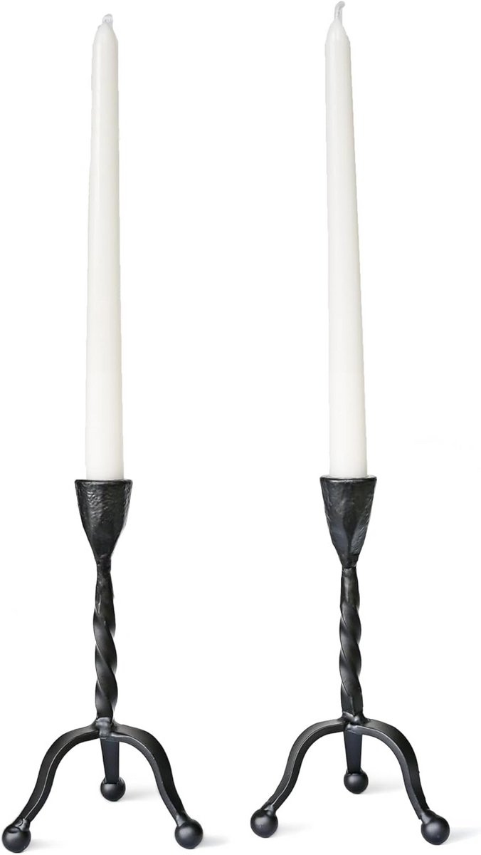 Set van 2 Zwarte Metalen Kandelaars Vintage Rustieke Stijl voor Tafeldecoratie