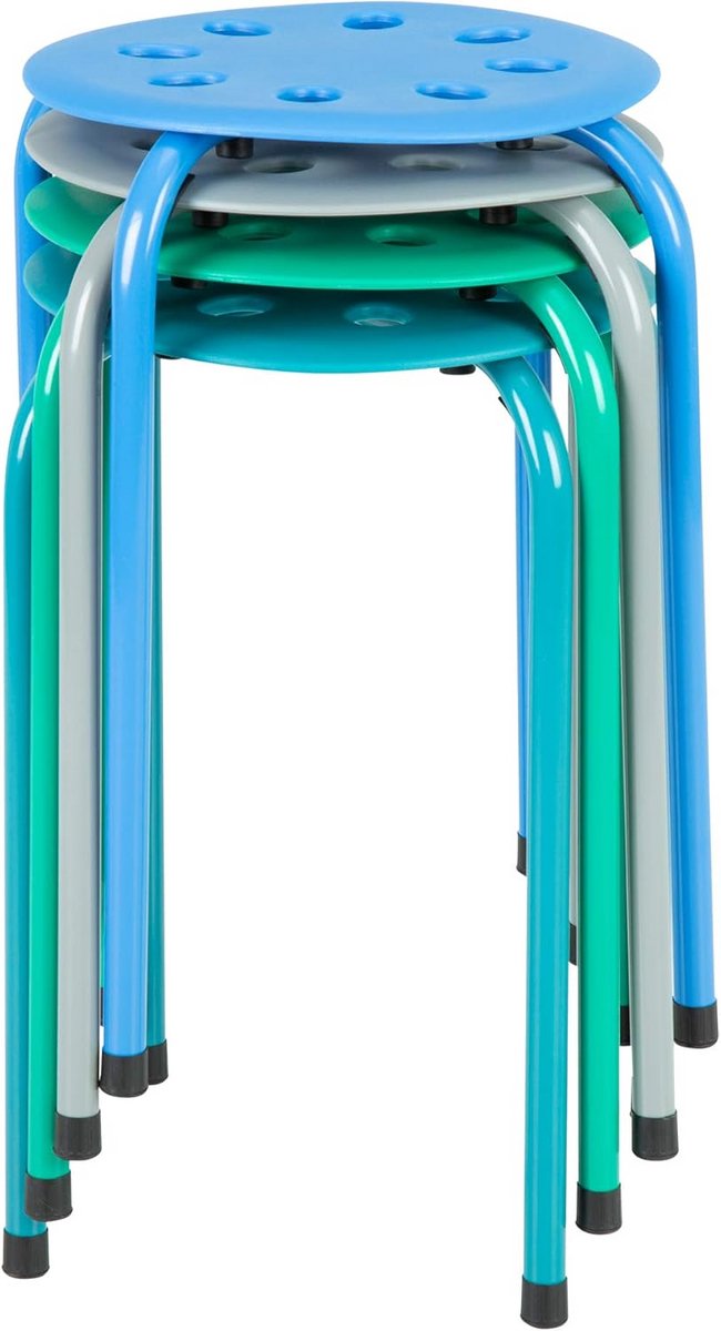 Set van 4 Stapelbare Krukken in Moderne Kleuren voor Kinderen en Volwassenen
