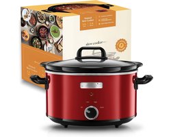 RVV® Slowcooker met Timer - Crockpot - Stoompot - Inclusief Warmhoudfunctie - Rood - 24cm x 21cm x 33cm