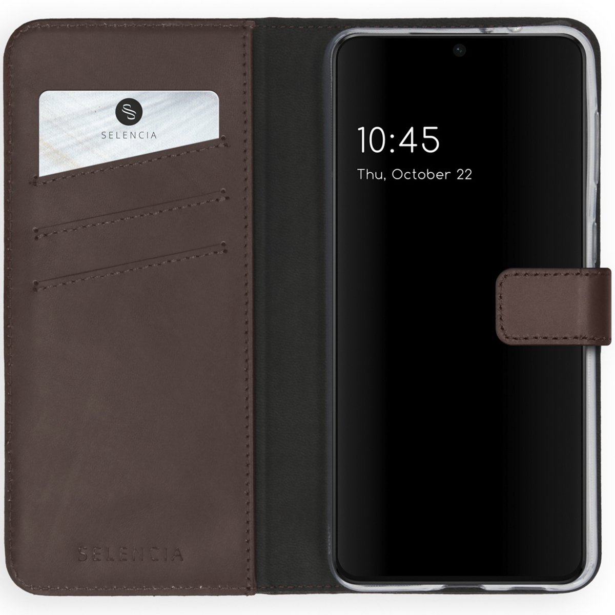 Selencia Hoesje - Geschikt voor Samsung Galaxy S21 - Echt Lederen Bookcase - Bruin