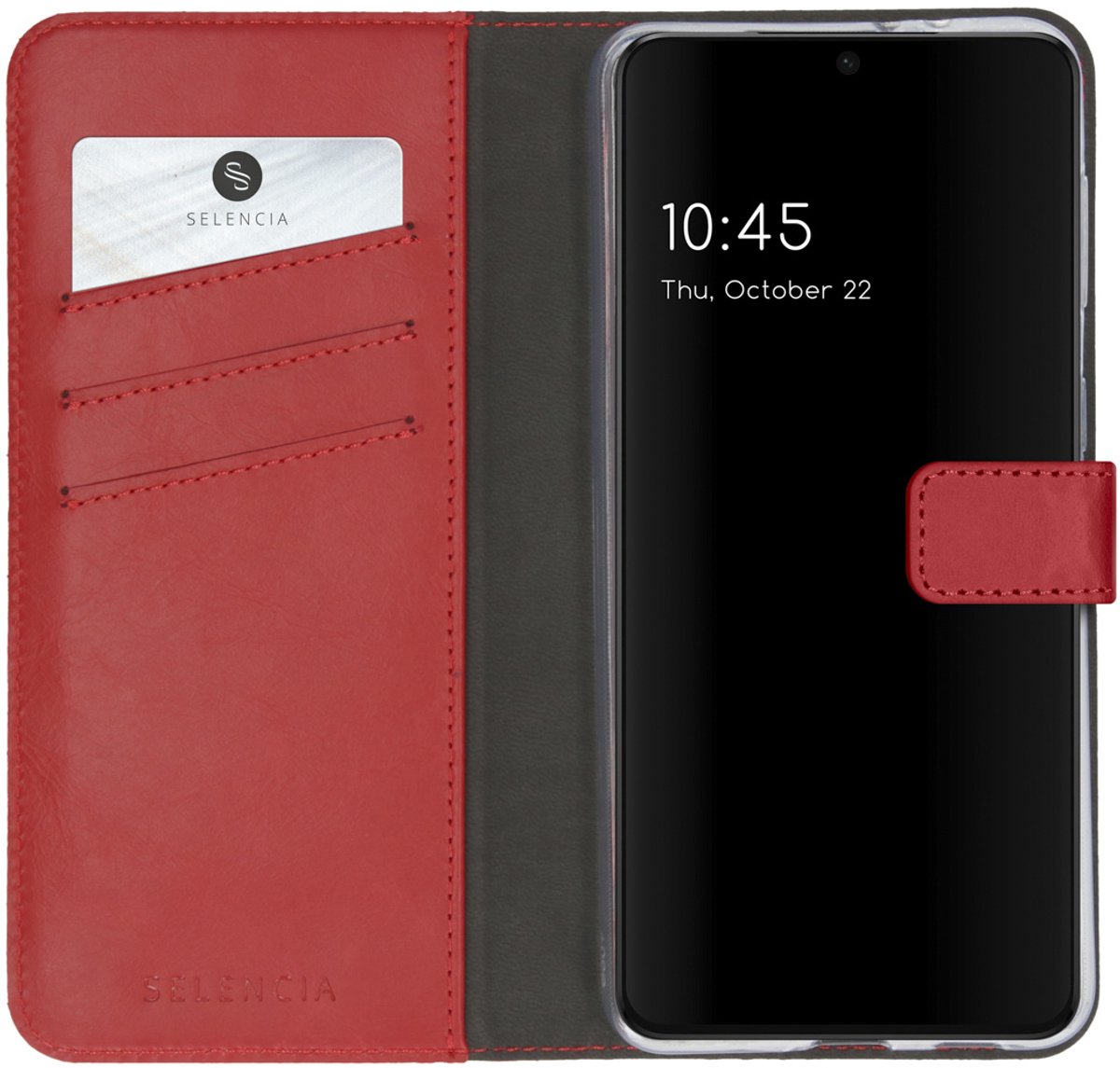 Selencia Hoesje - Geschikt voor Samsung Galaxy S21 - Echt Lederen Bookcase - Rood