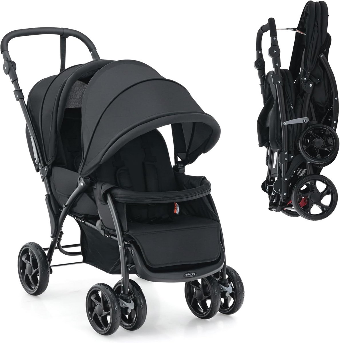 Dubbele kinderwagen voor tweelingen - 2-zits verstelbaar met Cosy, universele remwielen, opvouwbaar en lichtgewicht