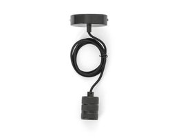 E27 Hanglamp Fitting - zwart - 1,5 meter strijkijzersnoer - metaal - Fitting met Bevestigingsring - hanglamp pendel snoer - stoffensnoer - DIY hanglamp – retro textielsnoer – industriële lampfitting – decoratieve pendellamp - minimalistische hanglamp