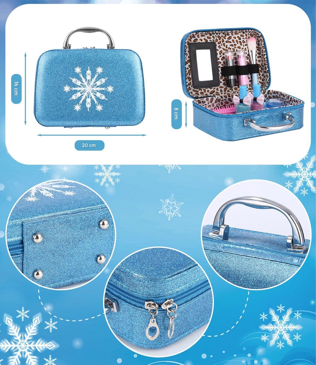 Kinder Make-up Set 32-delig - Grote Opbergkoffer met Kroon - Wateroplosbare & Wasbare Schmink voor Meisjes 4-12 Jaar - Veilig Verkleedspel - Prinsessen Make-up Kist voor Verjaardag & Kerstcadeau — afbeelding 5