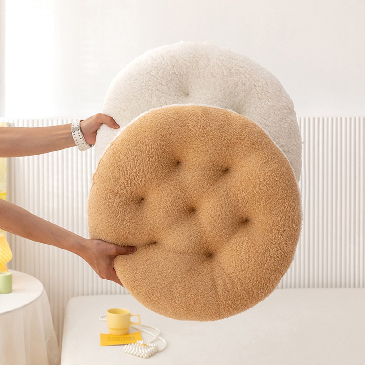 2 stuks korte pluchen zitkussens, rond kussen, zacht en comfortabel voor eetkamer, kantoor