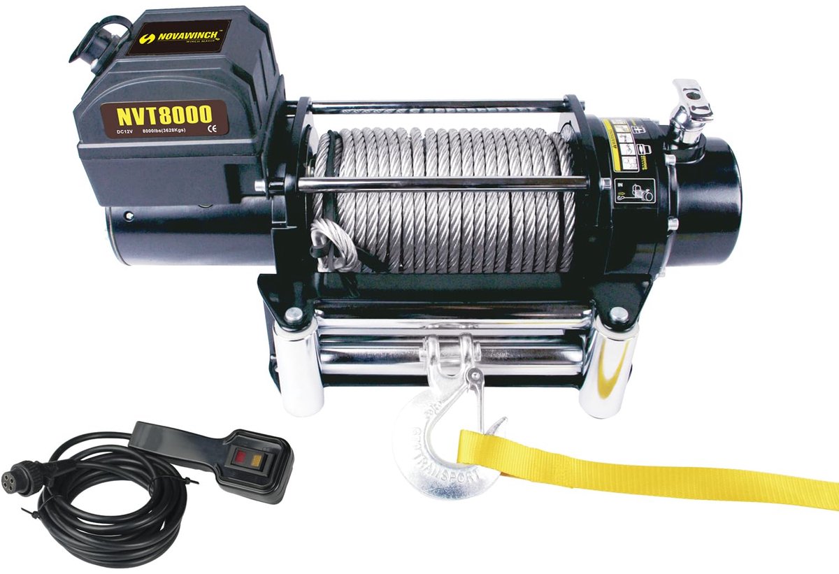 NovaWinch NVT8000 - Elektrische lier 12V - 3600 kg trekkracht - Met staalkabel 29 meter - Incl. 4m kabelafstandsbediening