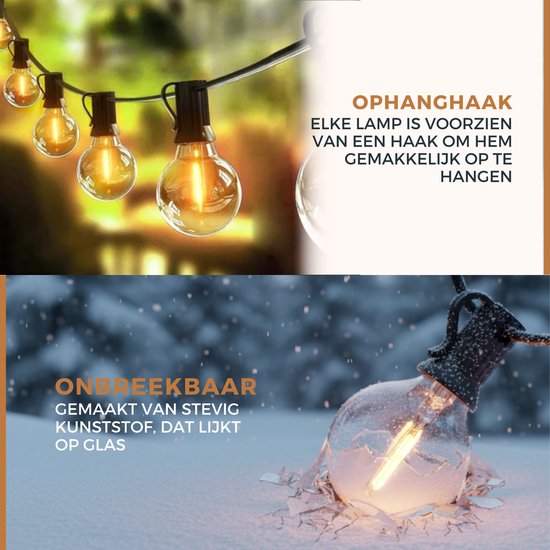 Cordon lumineux Homezie 36 mètres avec 60 ampoules LED | Étanchéité | Blanc chaud | Liable et gradable | guirlande lumineuse | Éclairage de jardin | Guirlande lumineuse | Cordon lumineux à l'extérieur | Câble de piqûre