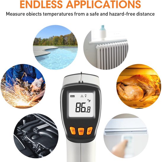 XinJiaYi Infrarood Thermometer – -58°F Tot 788°F – Contactloos Lasertemperatuurpistool – Voor Pizzaoven, Grillen, Koken En Autoreparatie – Grijs – Incl. Batterijen En Tas