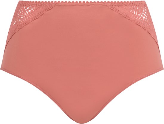 Culotte rose taille haute avec détails en dentelle sur les côtés.