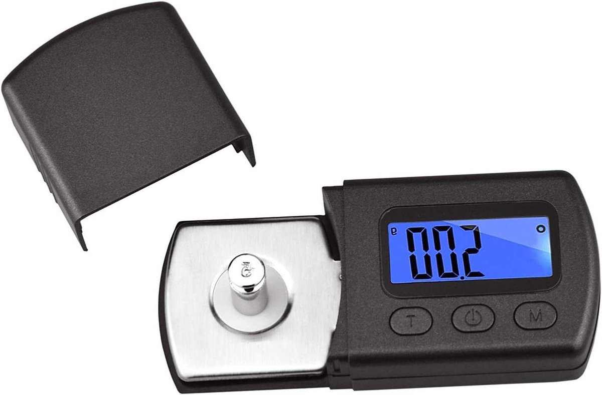 Provento - Digitale mini platenspeler met Stylus Force schaaltester - Blauw - LCD achtergrondverlichting - Toonarm - Pick-up - Sieradenweegschaal - Wegen
