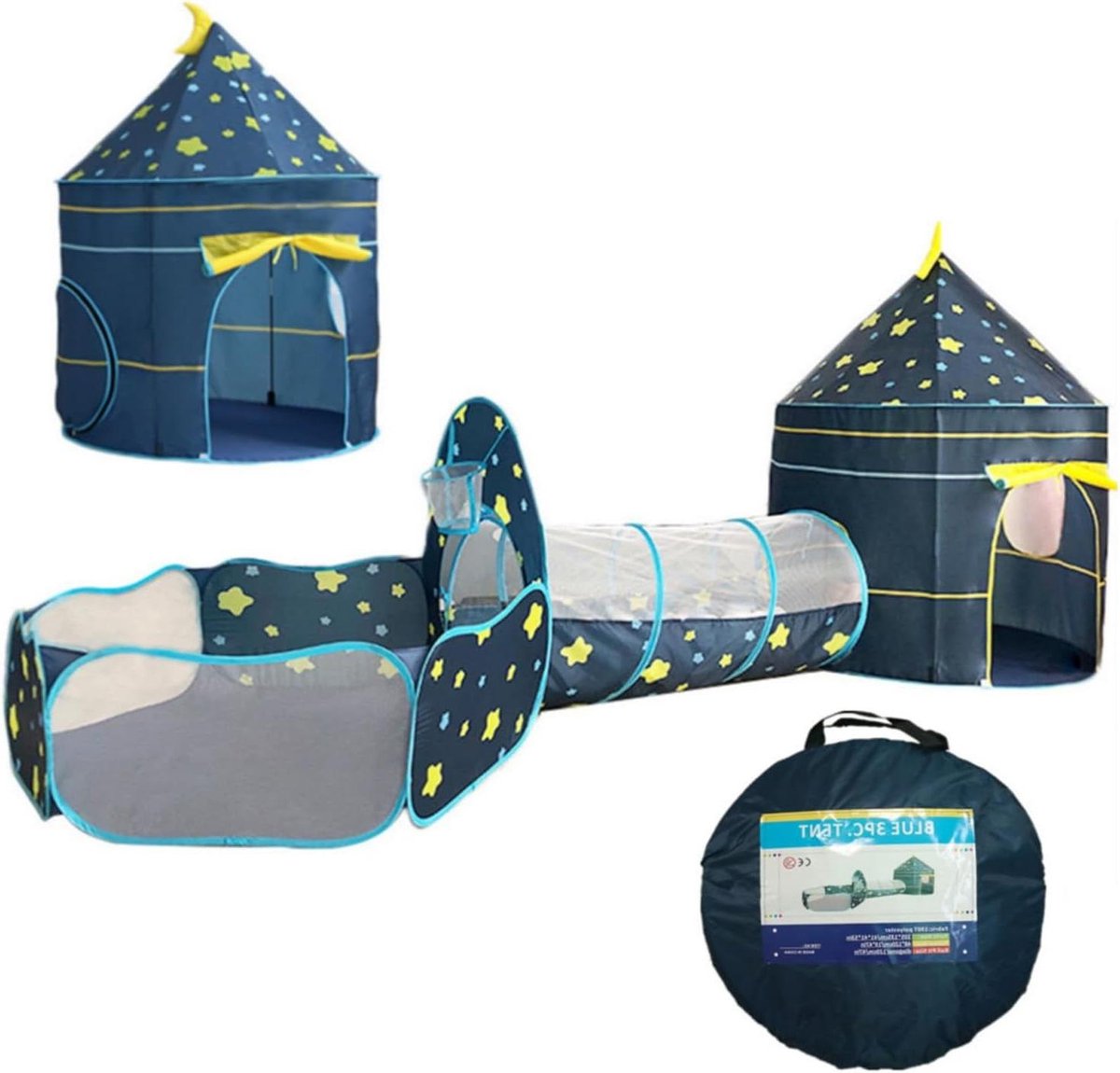 Provento - Kinderspeeltent en tunnel met sterren design, 3-in-1 speelmogelijkheden, inclusief peutertunnel, ballenbak en draagtas, geschikt voor jongens en meisjes, voor binnen en buitenplezier.
