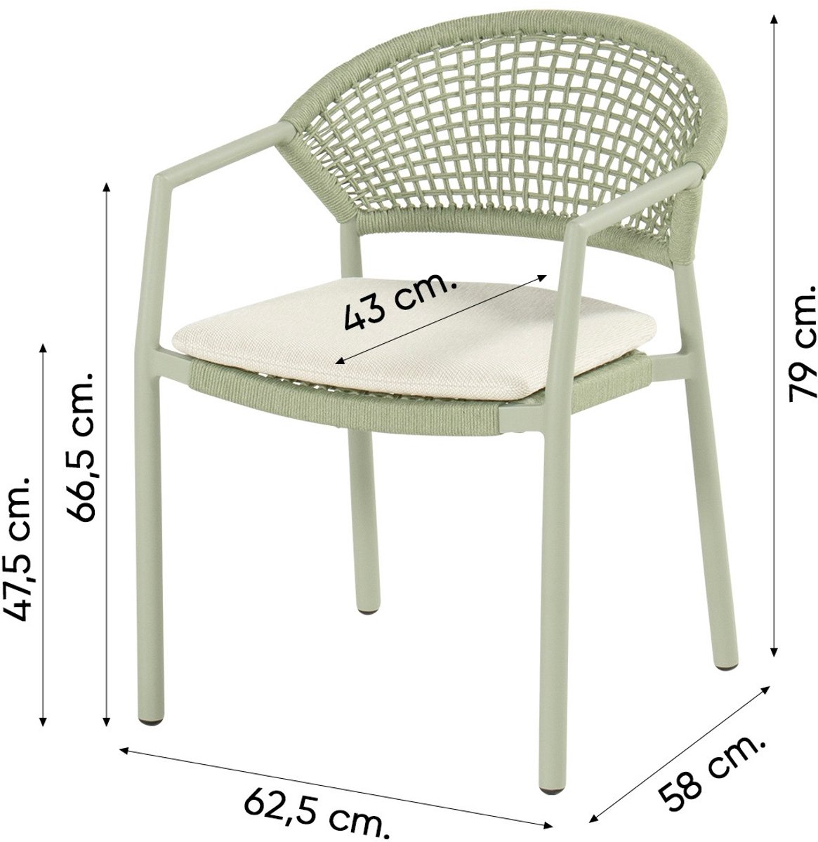 Hartman Taragona chaise de jardin empilable rope dining - Soft Green