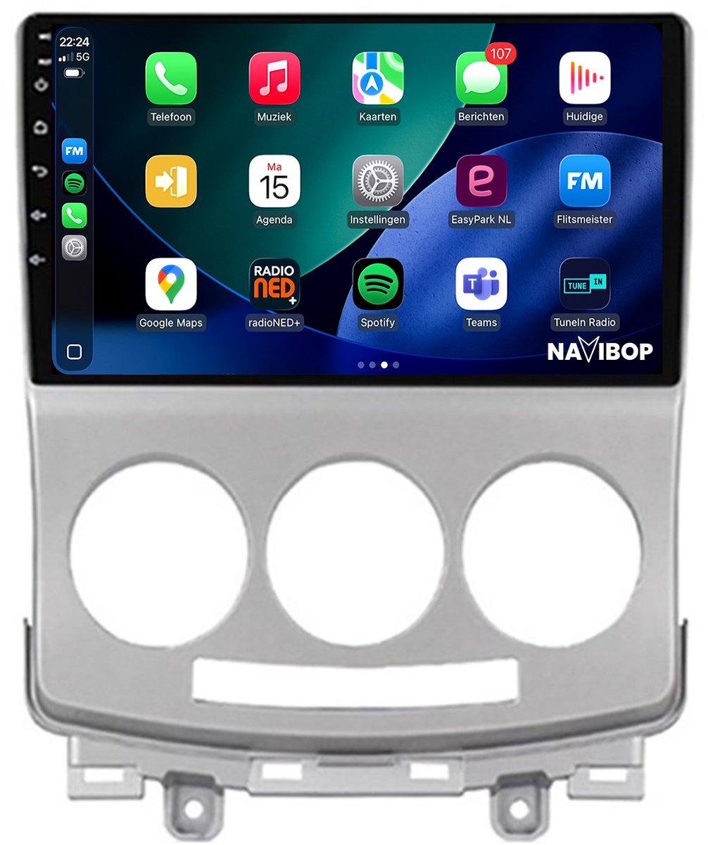 Geschikt voor Mazda 5 (2005 t/m 2010) | 9 inch Android 15.0 CarPlay autoradio | Draadloos CarPlay & Android Auto | 2GB RAM + 32GB | Externe microfoon | Bluetooth & WiFi | NAVIBOP NB-1993 | Bouwjaar 2005 t/m 2010