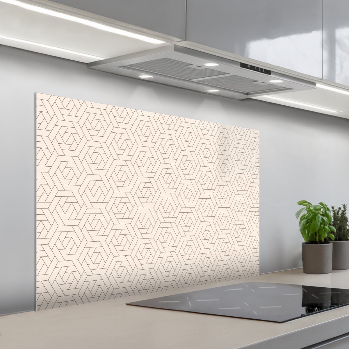 Spatscherm 100x65 cm - Zelfklevende achterwand Patroon - Beige - Lijnen - Bruin - Keuken muurbeschermer - Spatwand fornuis
