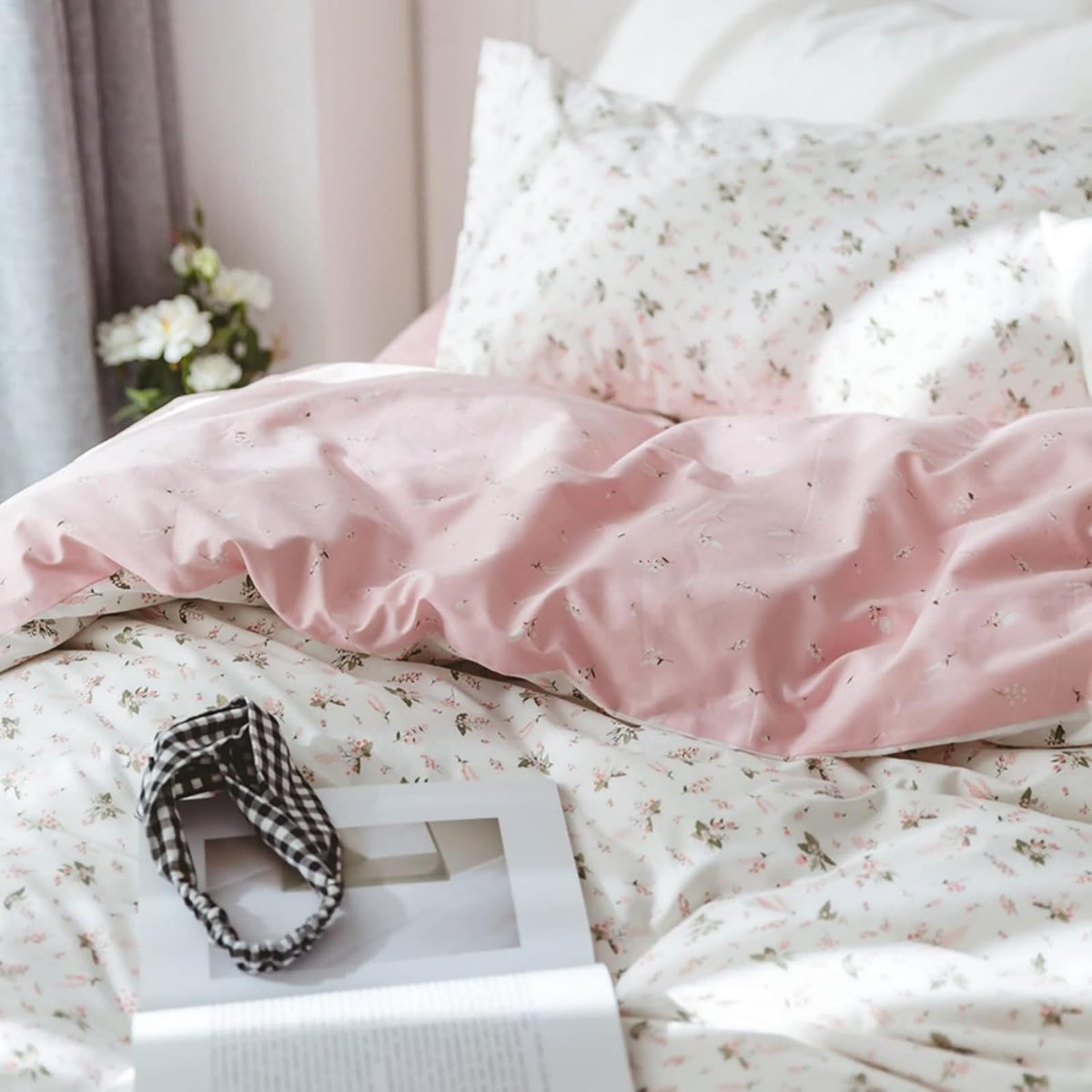Unyqoos Omkeerbare beddengoedset met bloemenpatroon voor kinderen en tieners Wit, Roze, Groen