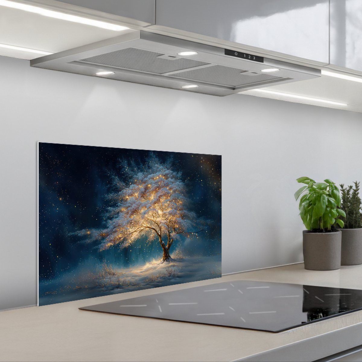 Spatscherm 60x40 cm - Zelfklevende achterwand Levensboom - Nacht - Donker - Blauw - Keuken muurbeschermer - Spatwand fornuis