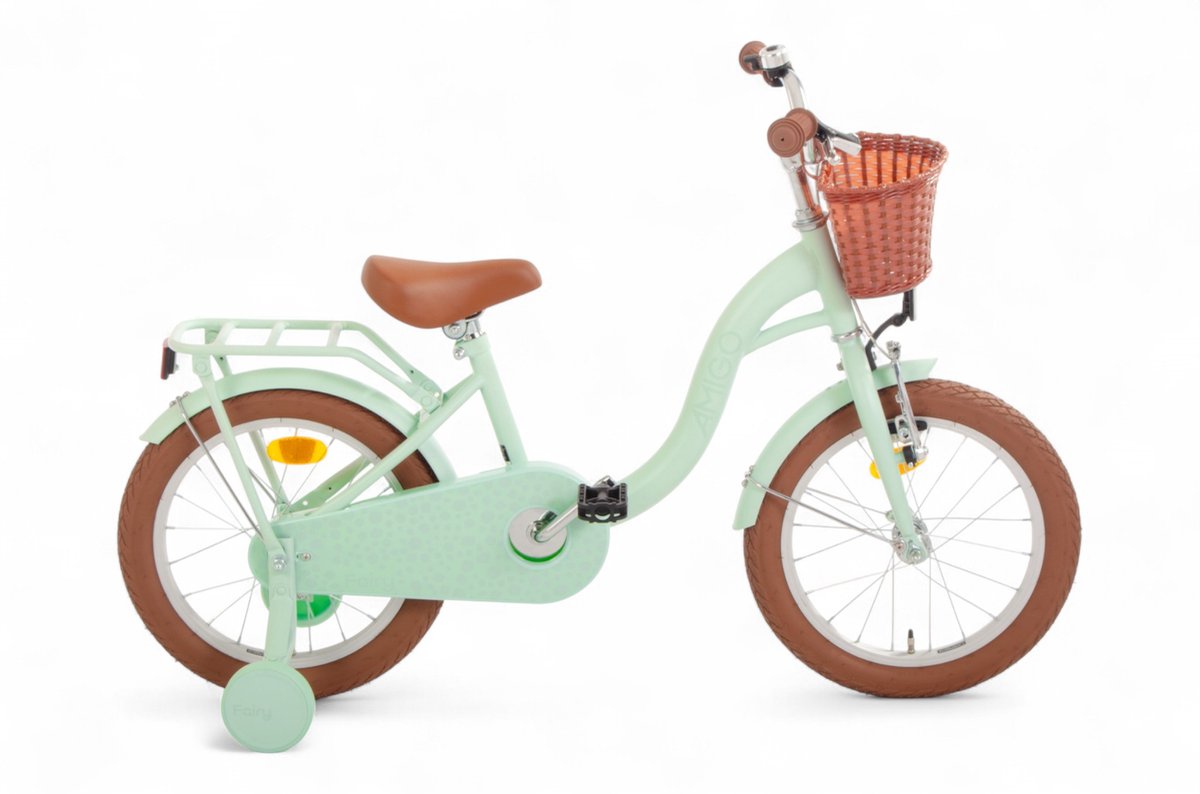 AMIGO Fairy Meisjesfiets 16 Inch - Kinderfiets voor 4 tot 6 Jaar - 100-115 cm - Met Terugtraprem - Met Zijwieltjes - Mintgroen