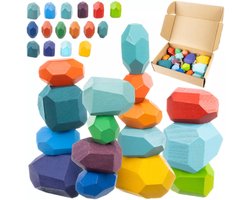 Kruzzel Houten stapelstenen set – 16 kleurrijke blokken voor creatief en educatief spel