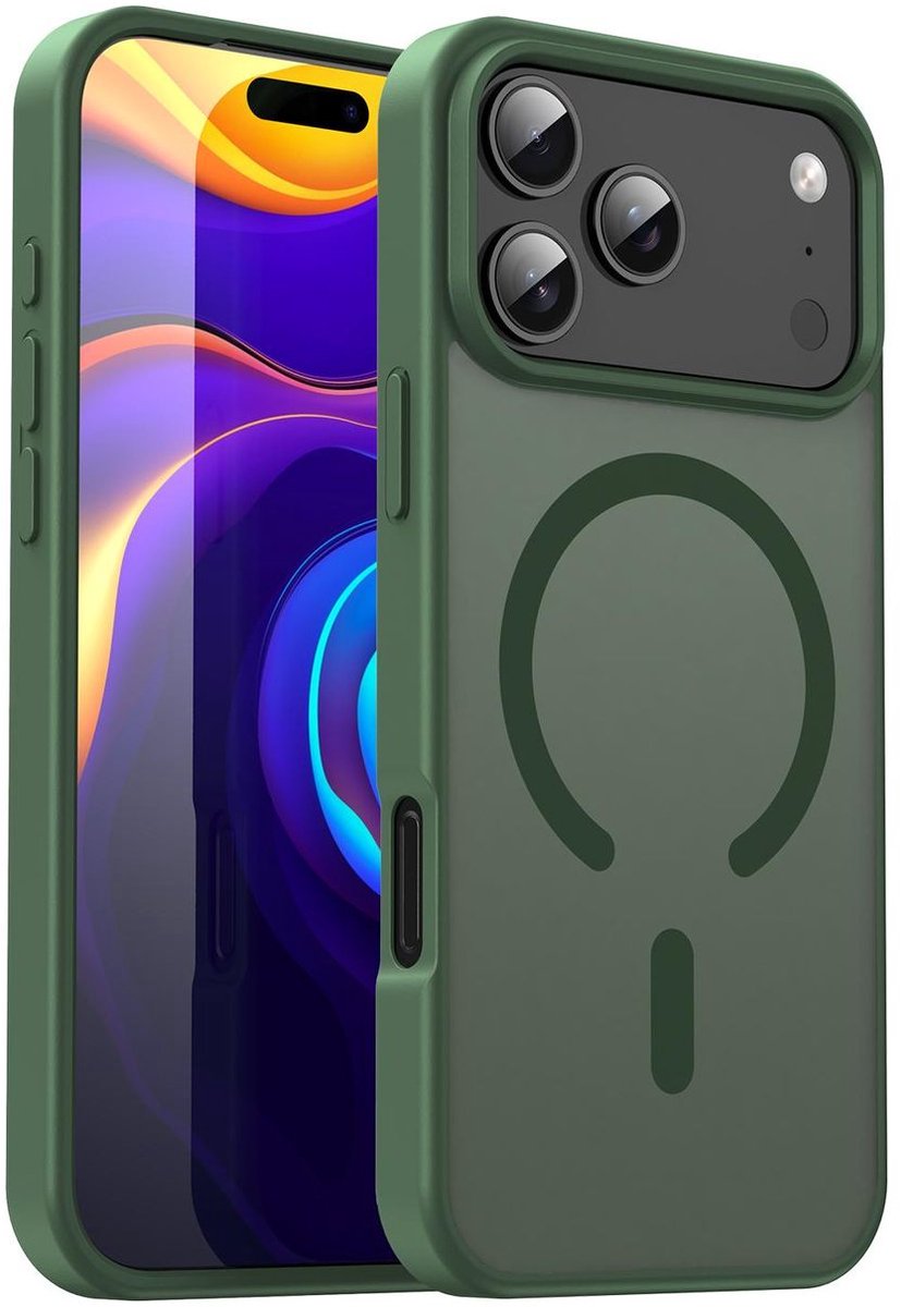 Mobigear Hoesje geschikt voor Apple iPhone 17 Pro Max MagSafe Telefoonhoesje Hardcase | Mobigear Shockproof Backcover | Geschikt voor MagSafe | Geschikt voor Draadloos Opladen met Magnetische Ring | Geschikt voor MagSafe Case - Olive Green | Groen