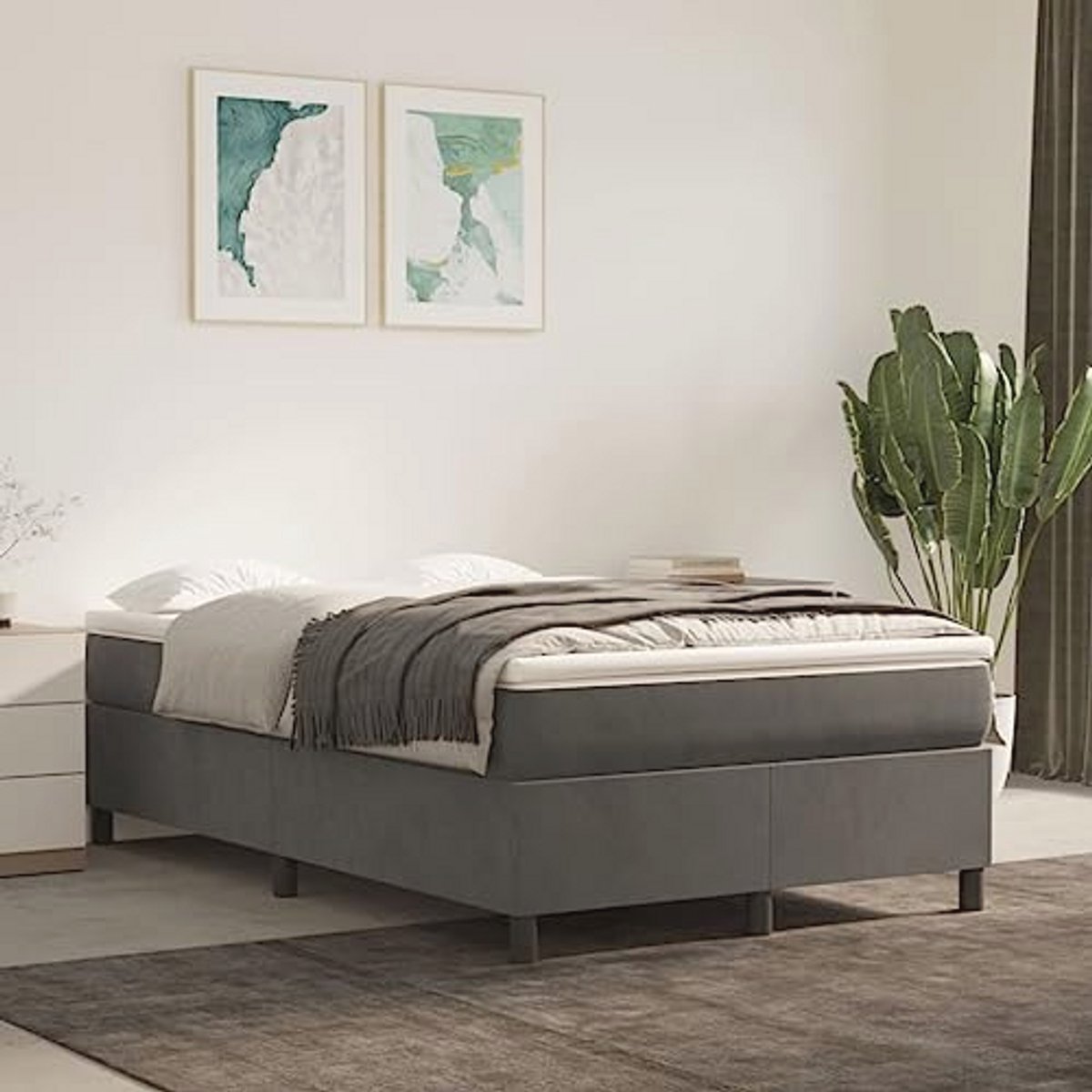 Boxspring Bed Velvet Donkergrijs 120x200cm - Dubbelbed voor Slaapkamer