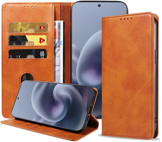 Convient pour Motorola Moto G86 Étui de téléphone Cuir artificiel avec fermeture magnétique et porte-cartes Bookcase avec rabat - Walletcase with Cardslot - Marron - Smartphonica convient pour Motorola Moto G86