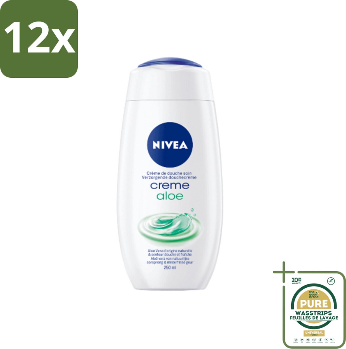 NIVEA Douchecrème Aloë 250 ml - Voordeelverpakking - 12 stuks - Verzorgend - Hydraterend