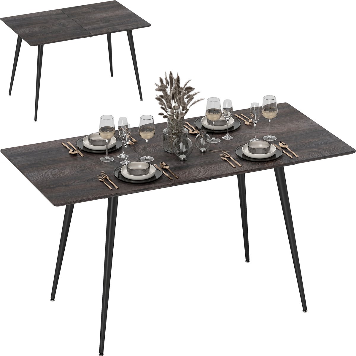 HOMCOM Inklapbare eettafel MDF, staal 160L x 75B x 77H cm Grijs
